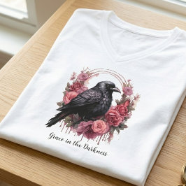 Gothic Raven Blommig Mörk Akademisk V-ringad T Shirt
