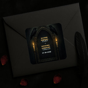 Gothic Raven Candlelight Arch Bröllop Fyrkantigt Klistermärke