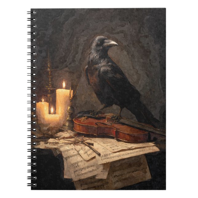 Gothic Raven Candlelight Violin Notebook Anteckningsbok (Framsidan)