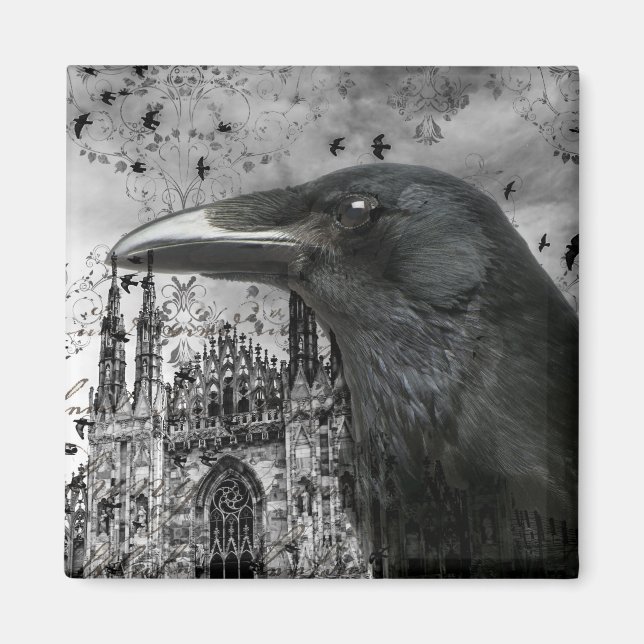 Gothic Raven Collage Magnet (Framsidan)