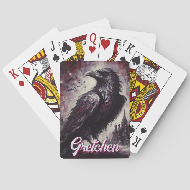 Gothic Raven Crow Bird Painting Personalized Casinokort (Baksidan)