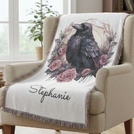 Gothic Raven Dark Academia Pink Floral Filt