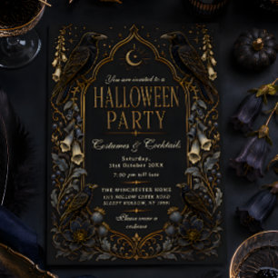 Gothic Raven-kostymer & cocktails Halloween Inbjudningar