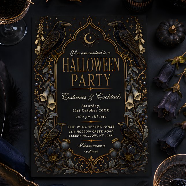 Gothic Raven-kostymer & cocktails Halloween Inbjudningar (Skapare uppladdad)