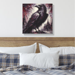 Gothic Raven Kråka Bird Painting Black Art Canvastryck