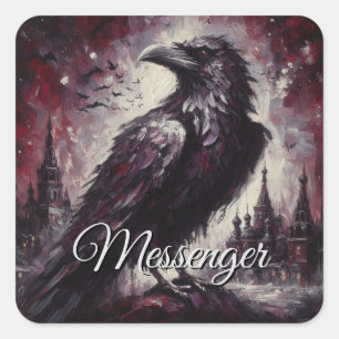Gothic Raven Kråka Bird Painting Black Art Fyrkantigt Klistermärke