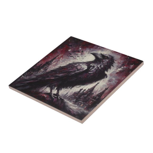 Gothic Raven Kråka Bird Painting Black Art Kakelplatta (Sidan)