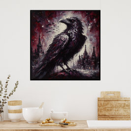Gothic Raven Kråka Bird Painting Black Art Poster