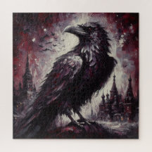 Gothic Raven Kråka Bird Painting Black Art