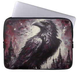 Gothic Raven Kråka Bird Painting Black Grått Laptop Fodral