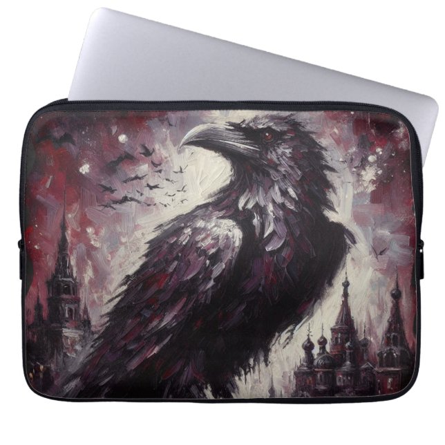 Gothic Raven Kråka Bird Painting Black Grått Laptop Fodral (Framsidan)