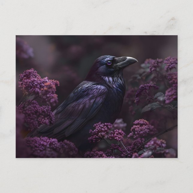 Gothic Raven Lila Foliage Vykort (Framsida)
