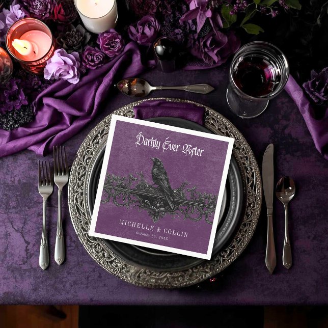 Gothic Raven Lila Mörkt Evigt Efter Bröllop Pappersservett (Skapare uppladdad)