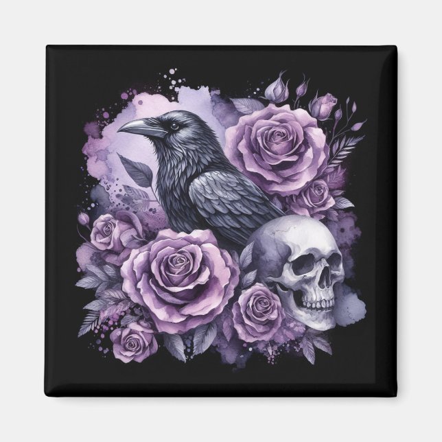 Gothic Raven Lila Ro Skull Magnet (Framsidan)