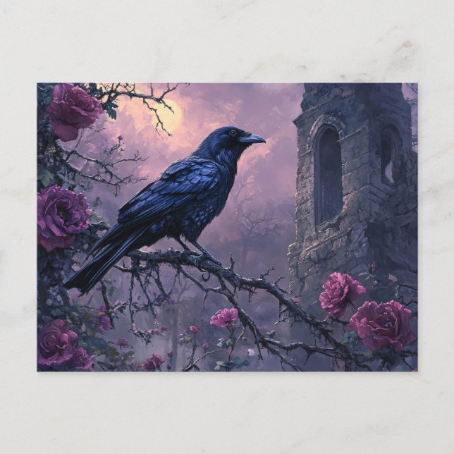 Gothic Raven Lila Ro Vykort (Framsida)