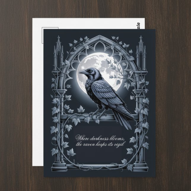 Gothic Raven Moon Dark Academia Vykort (Dark raven postcard)