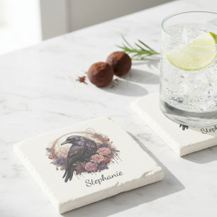 Gothic Raven Mörk Akademisk Floral Stenunderlägg