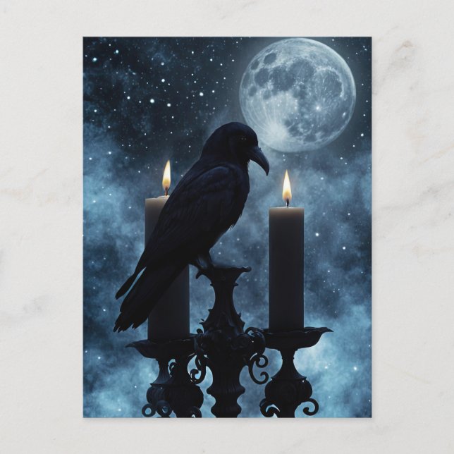 Gothic Raven och Candles Halloween Helg Vykort (Framsida)