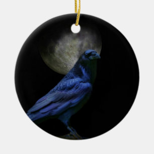 Gothic Raven och Måne Pagan Julgransprydnad Keramik