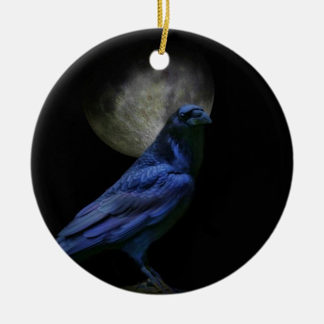 Gothic Raven och Måne Pagan Julgransprydnad Keramik (Framsidan)