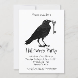 Gothic Raven och Skeleton Nyckel Halloween fest Inbjudningar