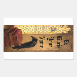 Gothic Raven på medeltida Bokar Ex Libris Template Rektangulärt Klistermärke
