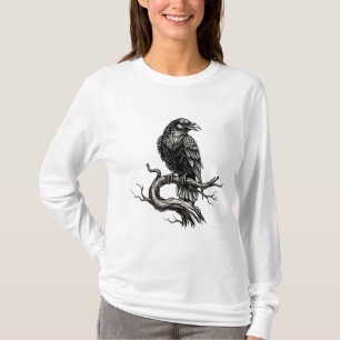 Gothic Raven på Träd Gren-Mörk Halloween T Shirt