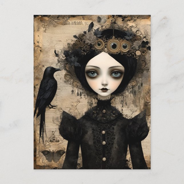 Gothic Raven Princess Collage Vykort (Framsida)
