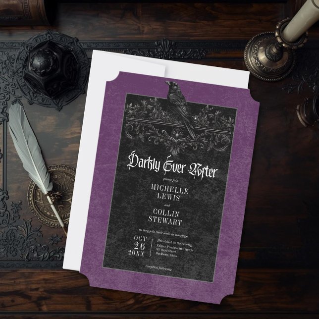 Gothic Raven Purple Darkly Ever After Wedding Inbjudningar (Skapare uppladdad)