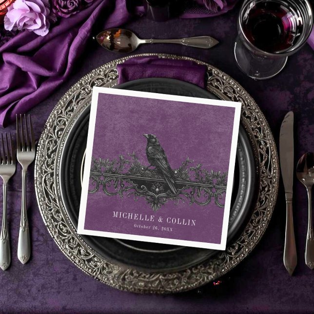 Gothic Raven Purple Darkly Ever After Wedding Pappersservett (Skapare uppladdad)