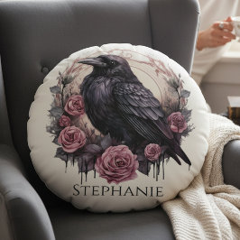 Gothic Raven & Roses – Personalized Cozy Mystical Rund Kudde