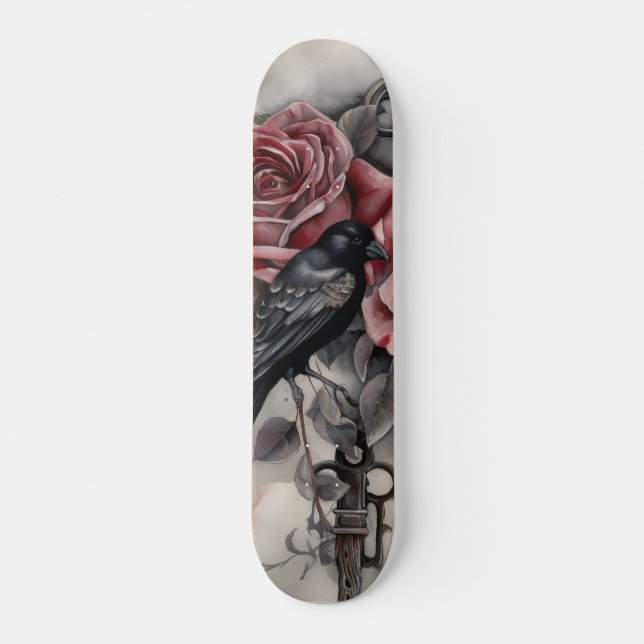 Gothic Raven & Roses Skateboard  (Framsida)