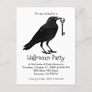 Gothic Raven Skeleton Nyckel Halloween fest Inbjudan Vykort