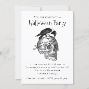 Gothic Raven Skull Halloween-inbjudan Inbjudningar