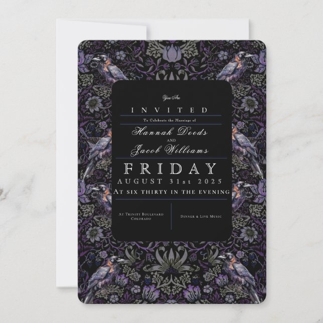 Gothic Raven William Morris bröllopsinbjudan Inbjudningar (Framsida)