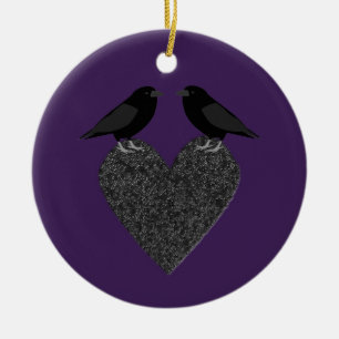Gothic Ravens and Black Heart Anpassningsbar Julgransprydnad Keramik
