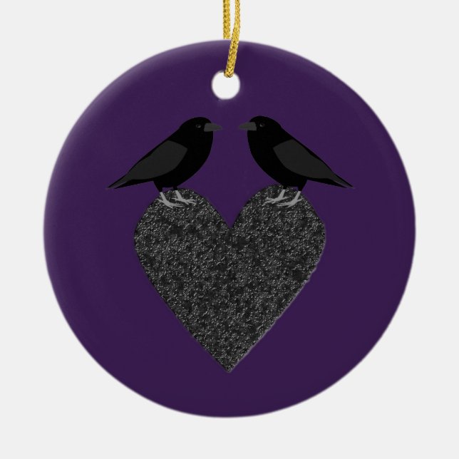 Gothic Ravens and Black Heart Anpassningsbar Julgransprydnad Keramik (Framsidan)