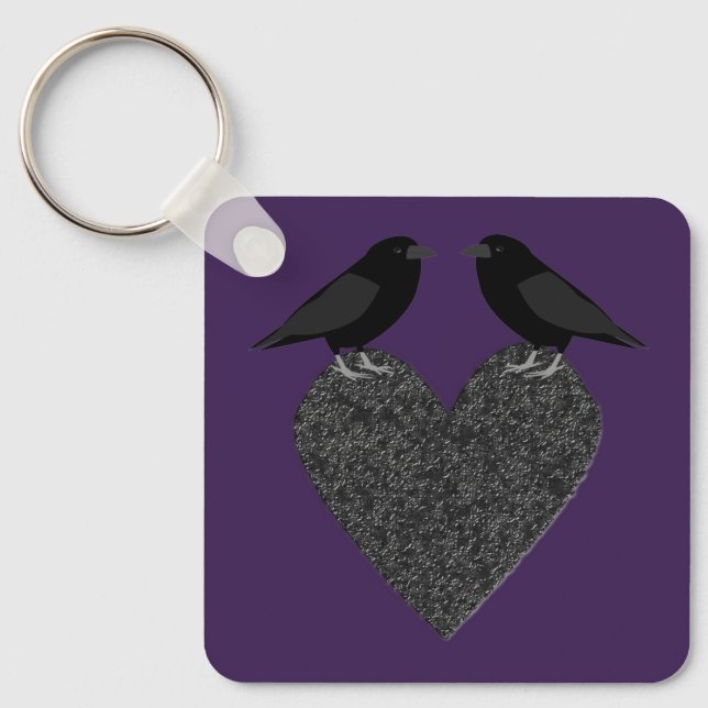 Gothic Ravens and Black Heart Anpassningsbar Nyckelring (Framsida)