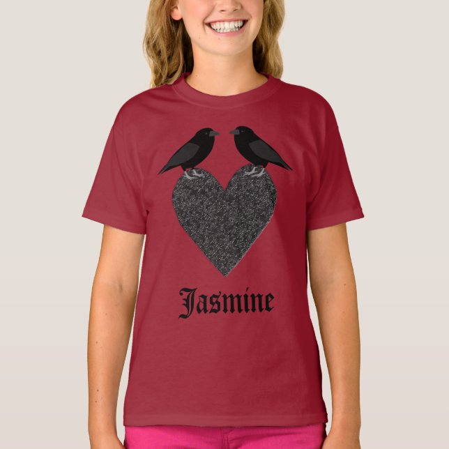 Gothic Ravens and Black Heart Anpassningsbar T Shirt (Framsida)