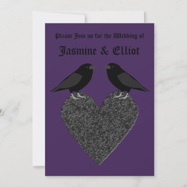 Gothic Ravens and Black Heart Personligt bröllp Inbjudningar (Framsida)
