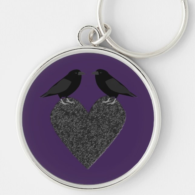 Gothic Ravens and Black Heart Rund Silverfärgad Nyckelring (Framsidan)