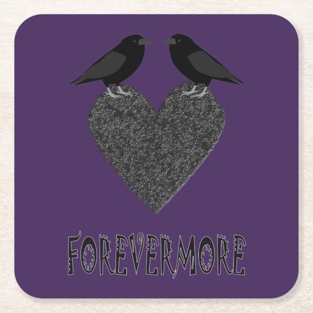Gothic Ravens and Black Heart Underlägg Papper Kvadrat (Framsidan)