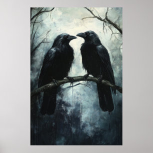 Gothic Ravens: En Mörk och Mysterious Oljemålning Poster