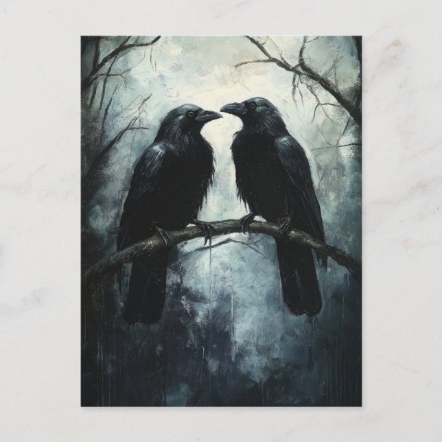 Gothic Ravens: En Mörk och Mysterious Oljemålning Vykort (Framsida)