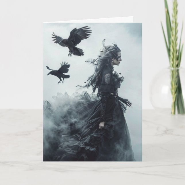 Gothic Ravens och Godderas Halloween Hälsning Kort (Framsida)