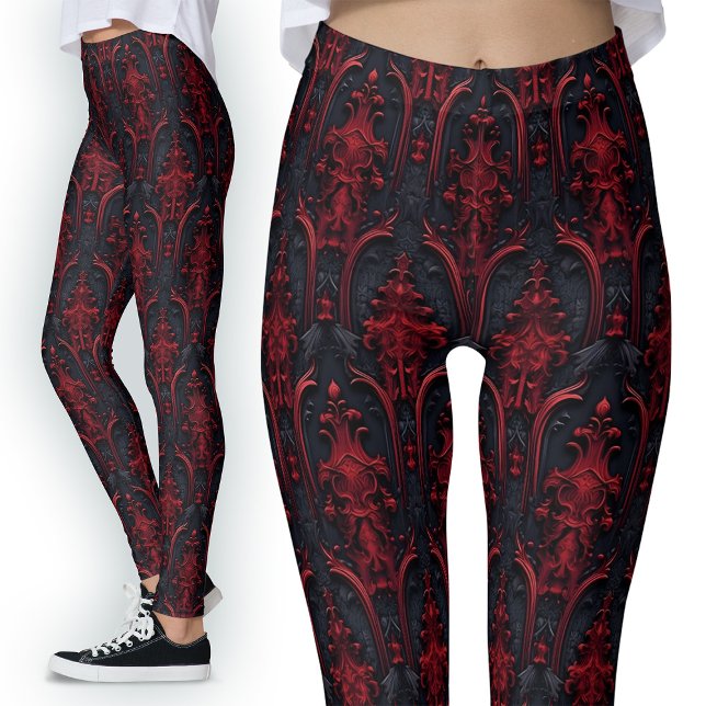 Gothic Red and Black 3D Effect Mörk Mode Leggings (Skapare uppladdad)