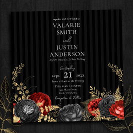 Gothic Red and Black Blommigt Bröllop alla i en fl Inbjudningar