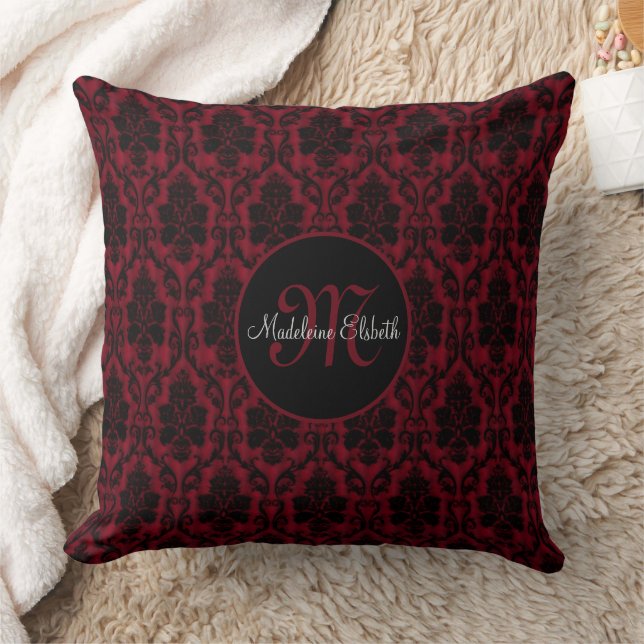 Gothic Red and Black Damask Monogram Kudde (Filt)