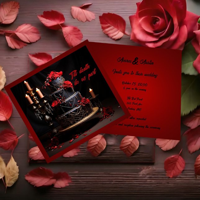 Gothic Red and Black Ro Bröllop Cake Inbjudningar (Skapare uppladdad)