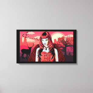 Gothic Red Angel Woman in Desert Original Art Canvastryck